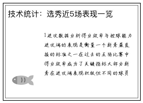 技术统计：选秀近5场表现一览